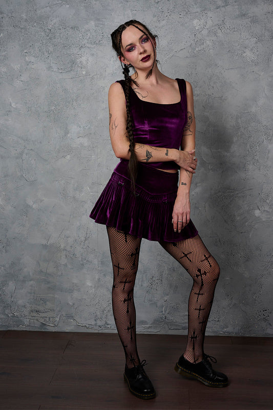 Banned Alternative Purple Nightfall Velvet Skirt