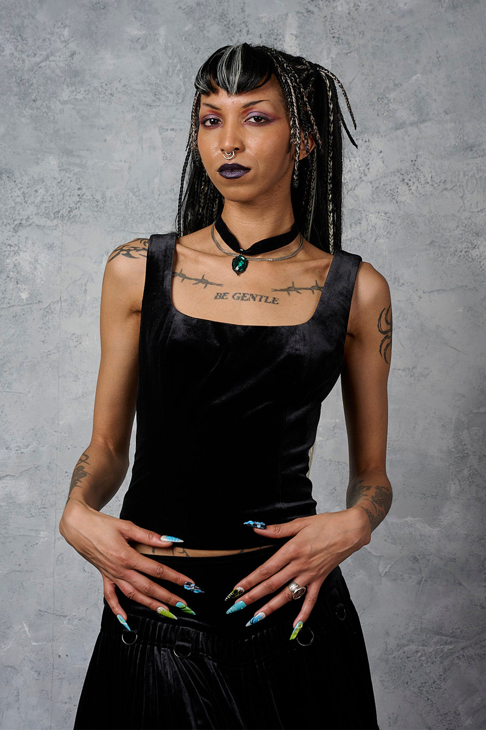 Banned Alternative Black Nightfall Velvet Corset Top