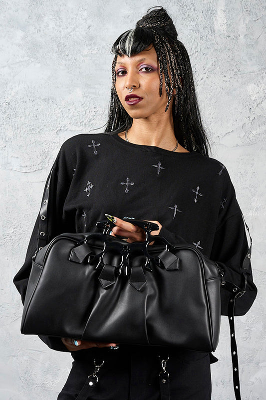 Banned Alternative Black Hex Paws Kitten Knuckle Top Handle Bag