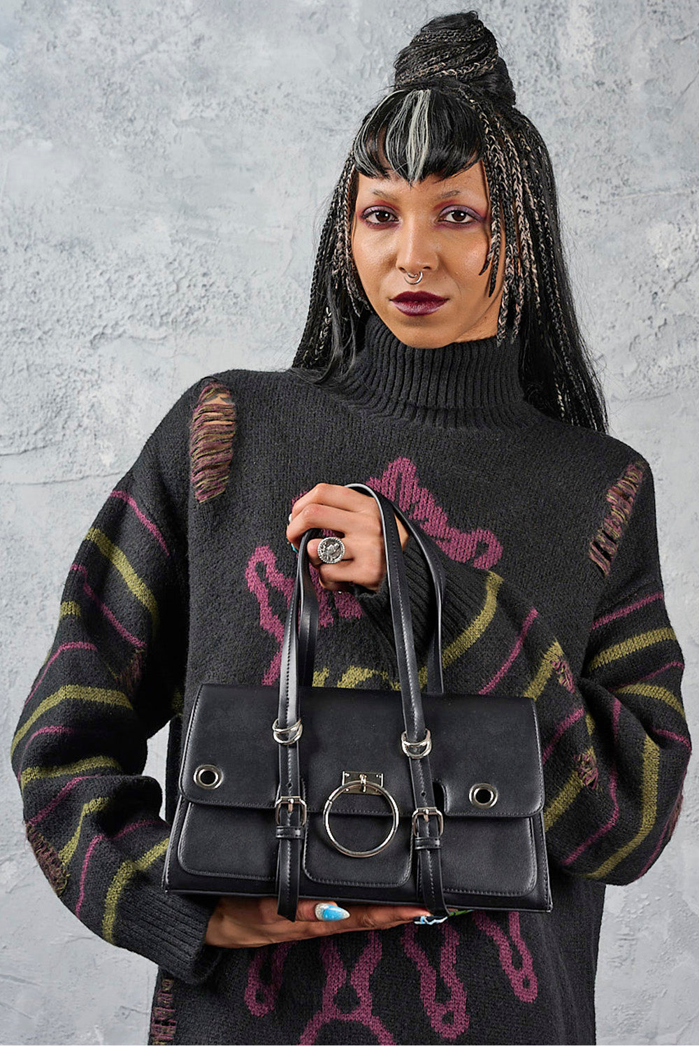 Banned Alternative Black Coffin Ring Flap Bag