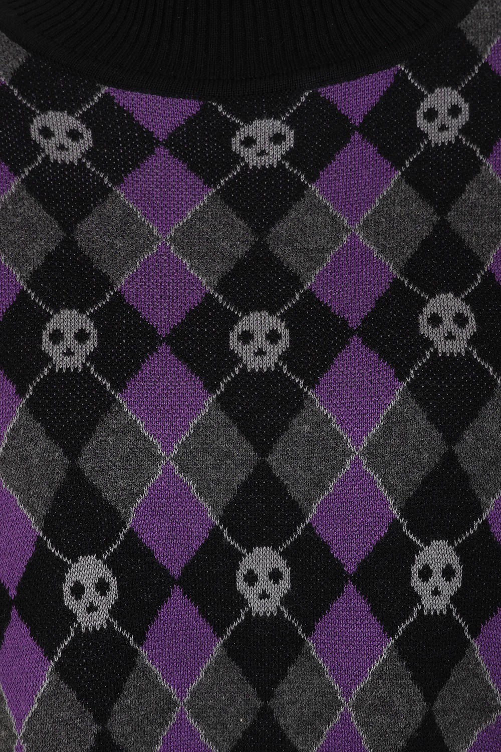 Banned Alternative Black/Purple Skull Argyle Crop Jumper
