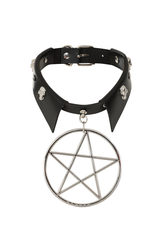 BANNED Restrict Pentagram Choker   Gothic Statement Necklace with Pentagram Design