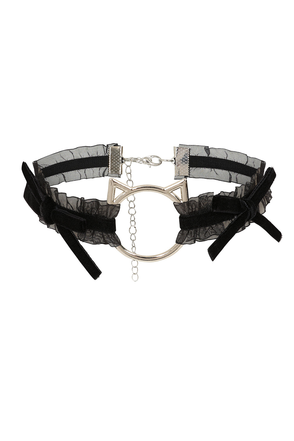 BANNED Wildmark Choker   Velvet Bow Choker with Cat Ring Accent