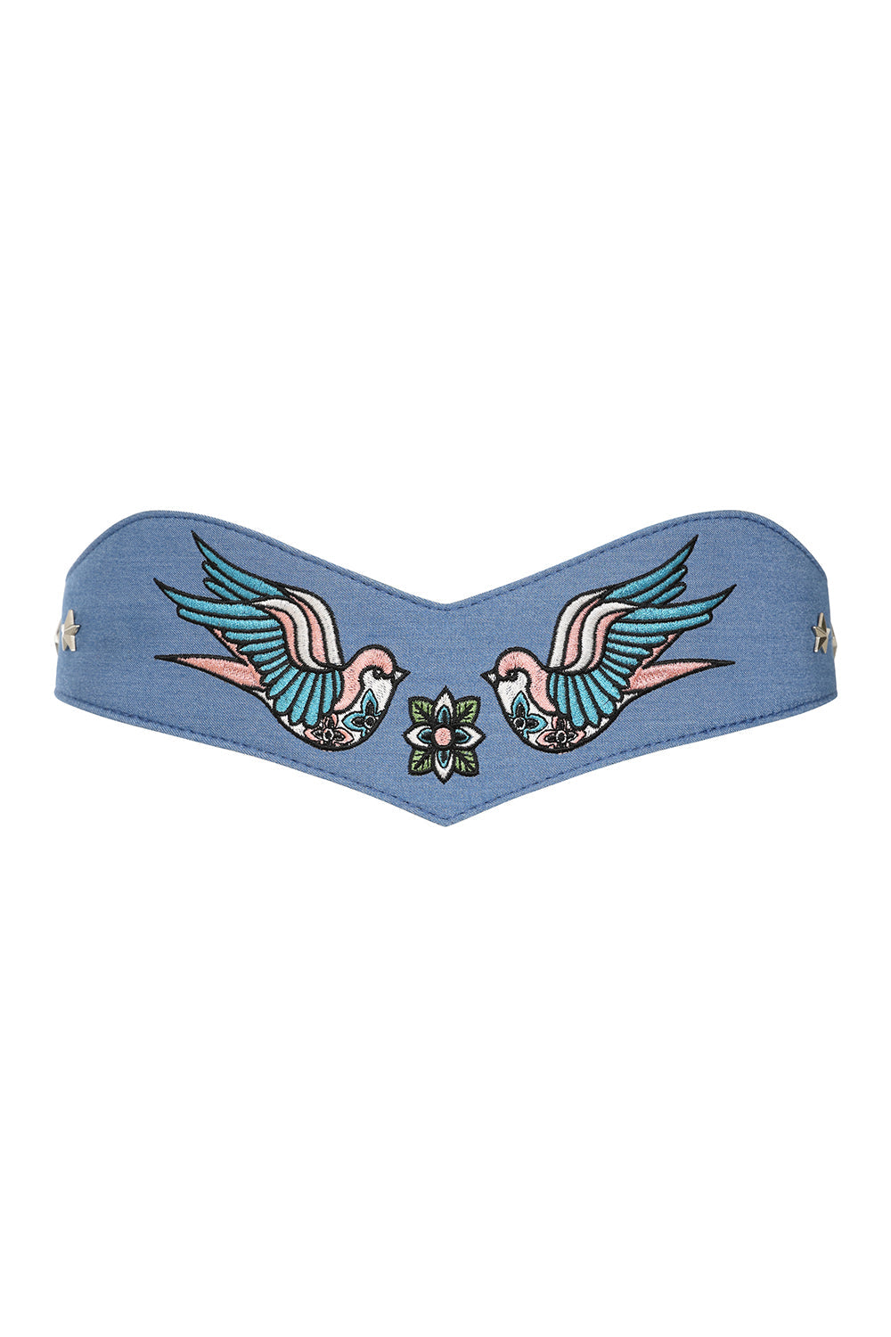 BANNED Marilou Swallow Belt   Retro Embroidered Denim Belt with Swallow Design