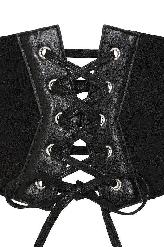 BANNED Hallow Keepers Lace Belt   Lace Belt with Gothic Corset Lacing