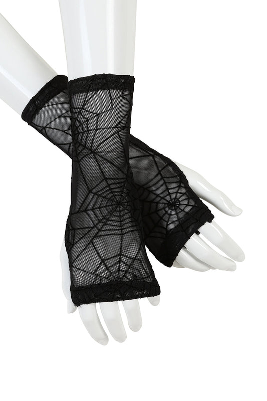 BANNED Seraphina Gloves   Mesh Spiderweb Printed Gloves for Gothic and Alternative Styles