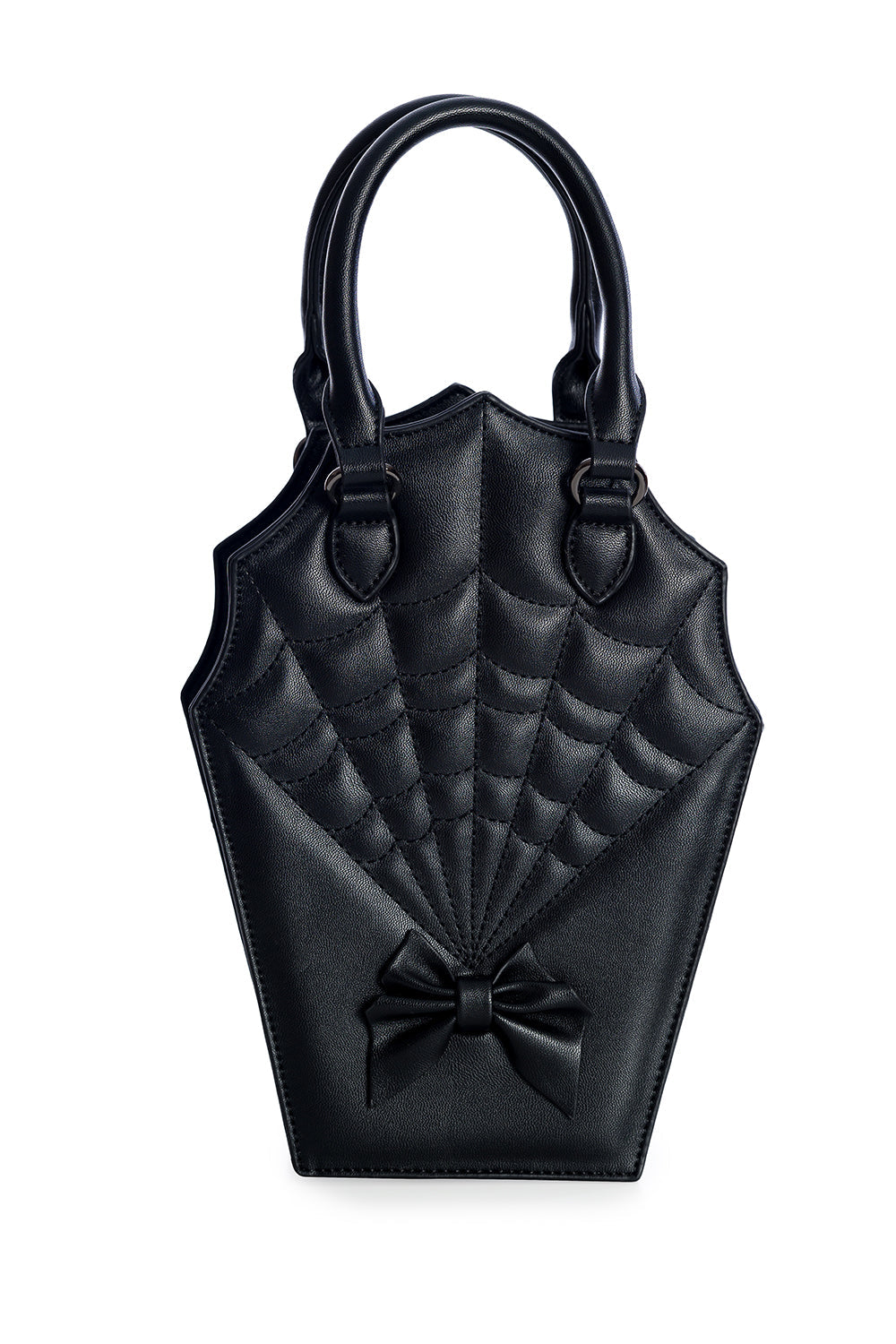 BANNED Ghoul Coffin Red Bag | Shimmer Quilted Gothic Handbag with Spider Web