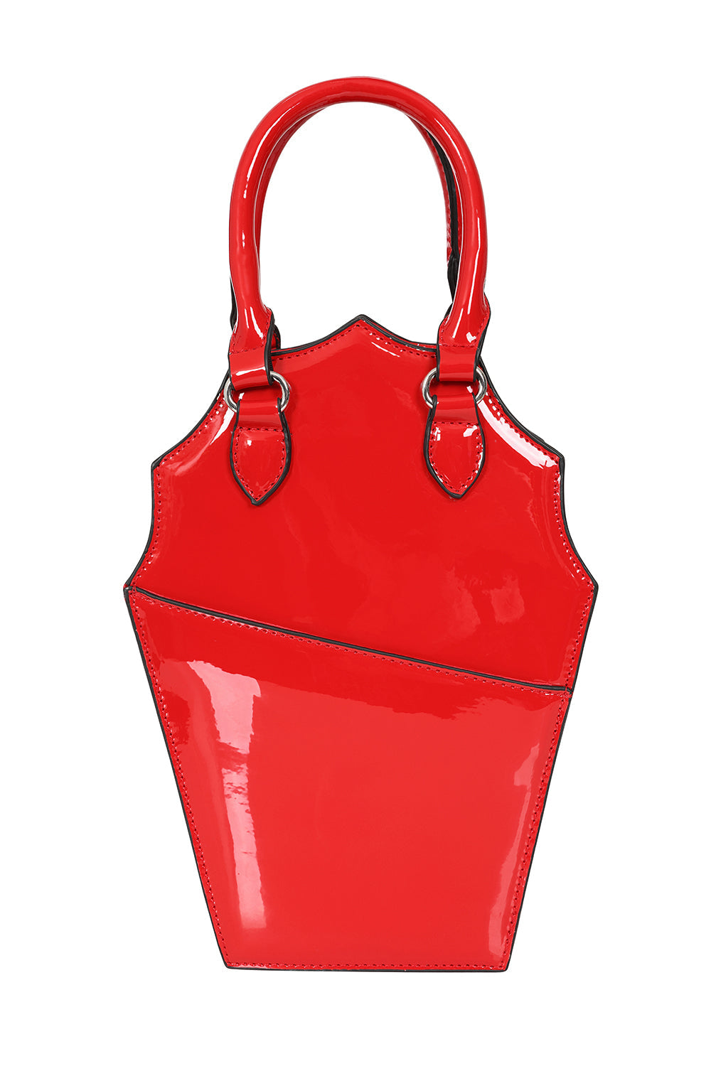 BANNED Ghoul Coffin Red Bag | Shimmer Quilted Gothic Handbag with Spider Web