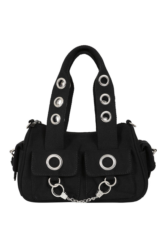 BANNED Whittaker Mini Canvas Bag | Edgy Eyelet Handbag with Handcuff Detail