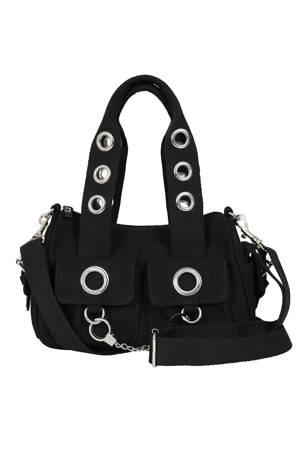 BANNED Whittaker Mini Canvas Bag | Edgy Eyelet Handbag with Handcuff Detail