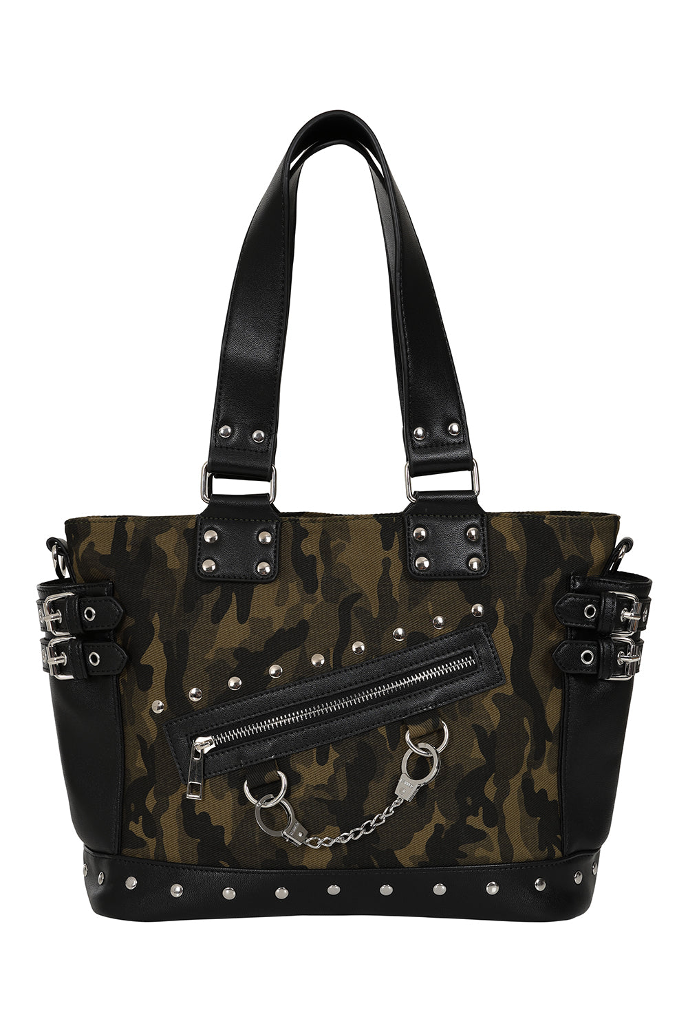 BANNED Hellbound Wish Camo Shoulder Bag | Edgy Handcuff Canvas Handbag