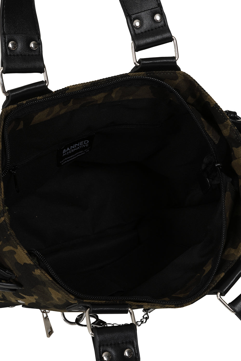 BANNED Hellbound Wish Camo Shoulder Bag | Edgy Handcuff Canvas Handbag