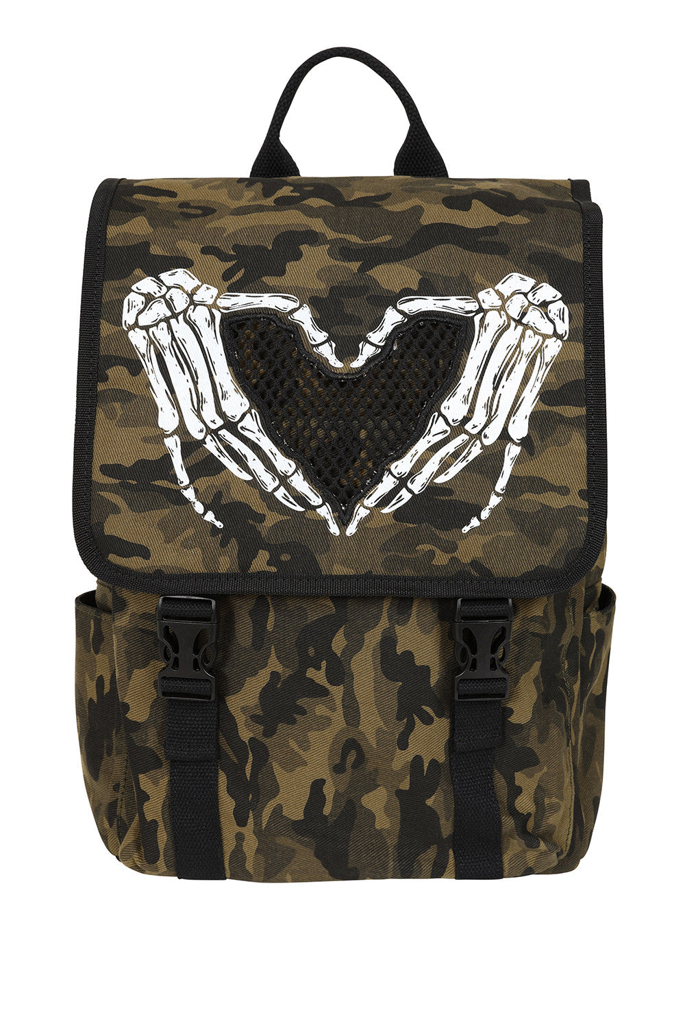 banned alternative BANNED Darkest Love Skeleton Heart Backpack | Camo Gothic School Bag