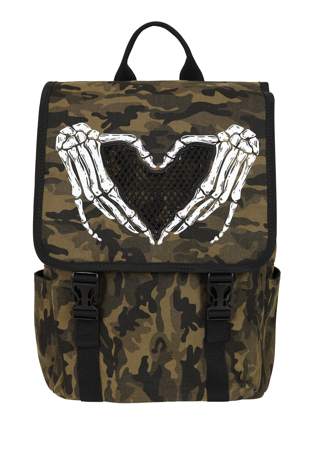 BANNED Darkest Love Skeleton Heart Backpack | Camo Gothic School Bag