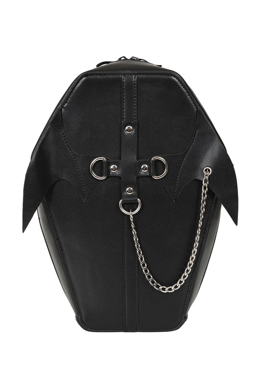 BANNED Spiritdoom Coffin Backpack | Gothic Wing & Cross Chain Bag