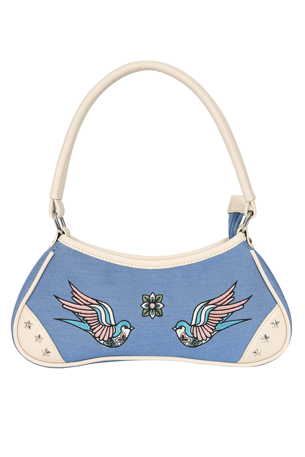 BANNED Marilou Swallow Denim Handbag | Rockabilly Embroidered Style