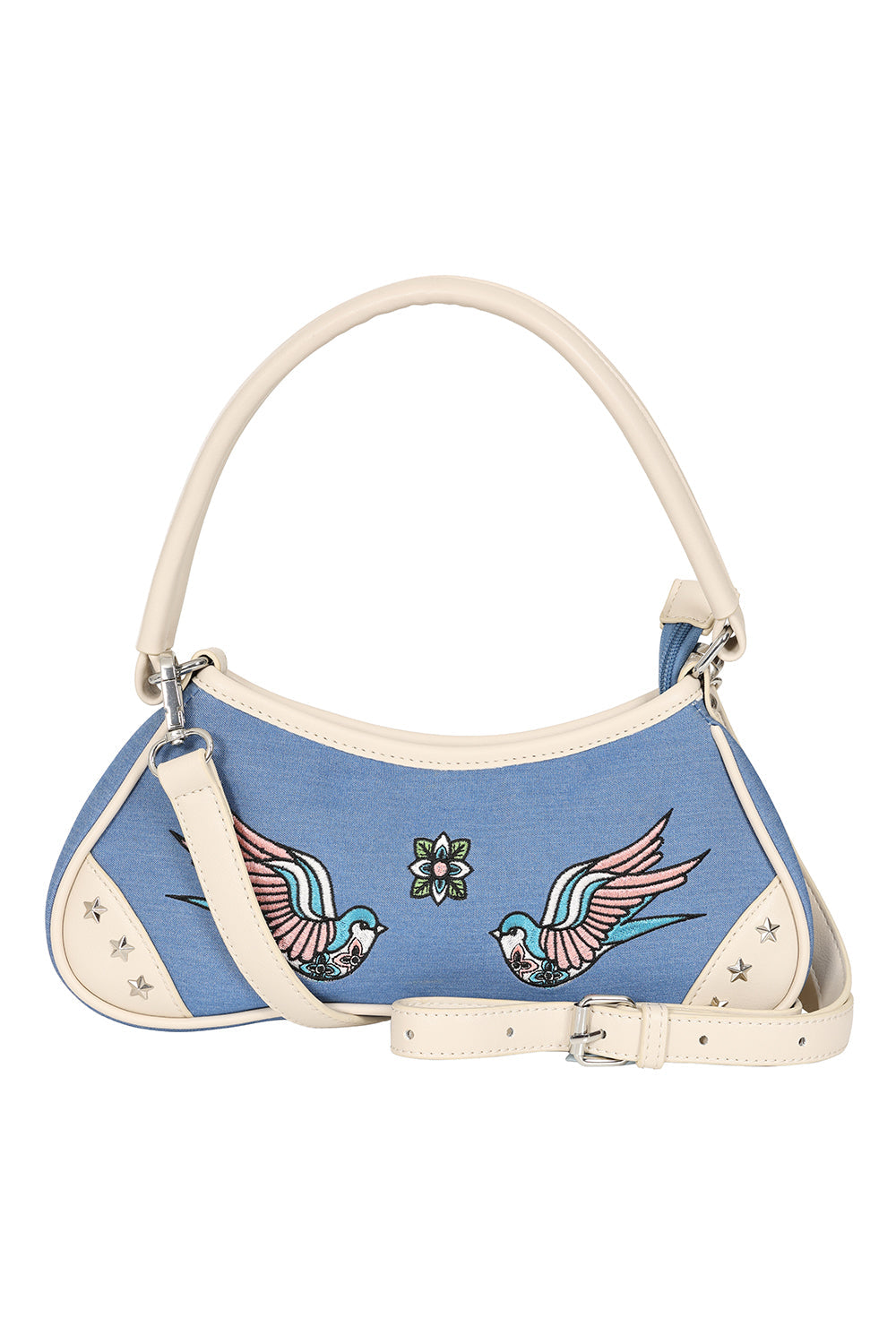 BANNED Marilou Swallow Denim Handbag | Rockabilly Embroidered Style