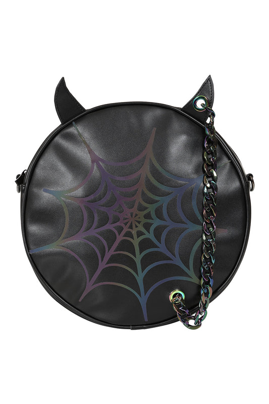 BANNED Spider Claw Holographic Round Bag | Gothic Web Chain Crossbody