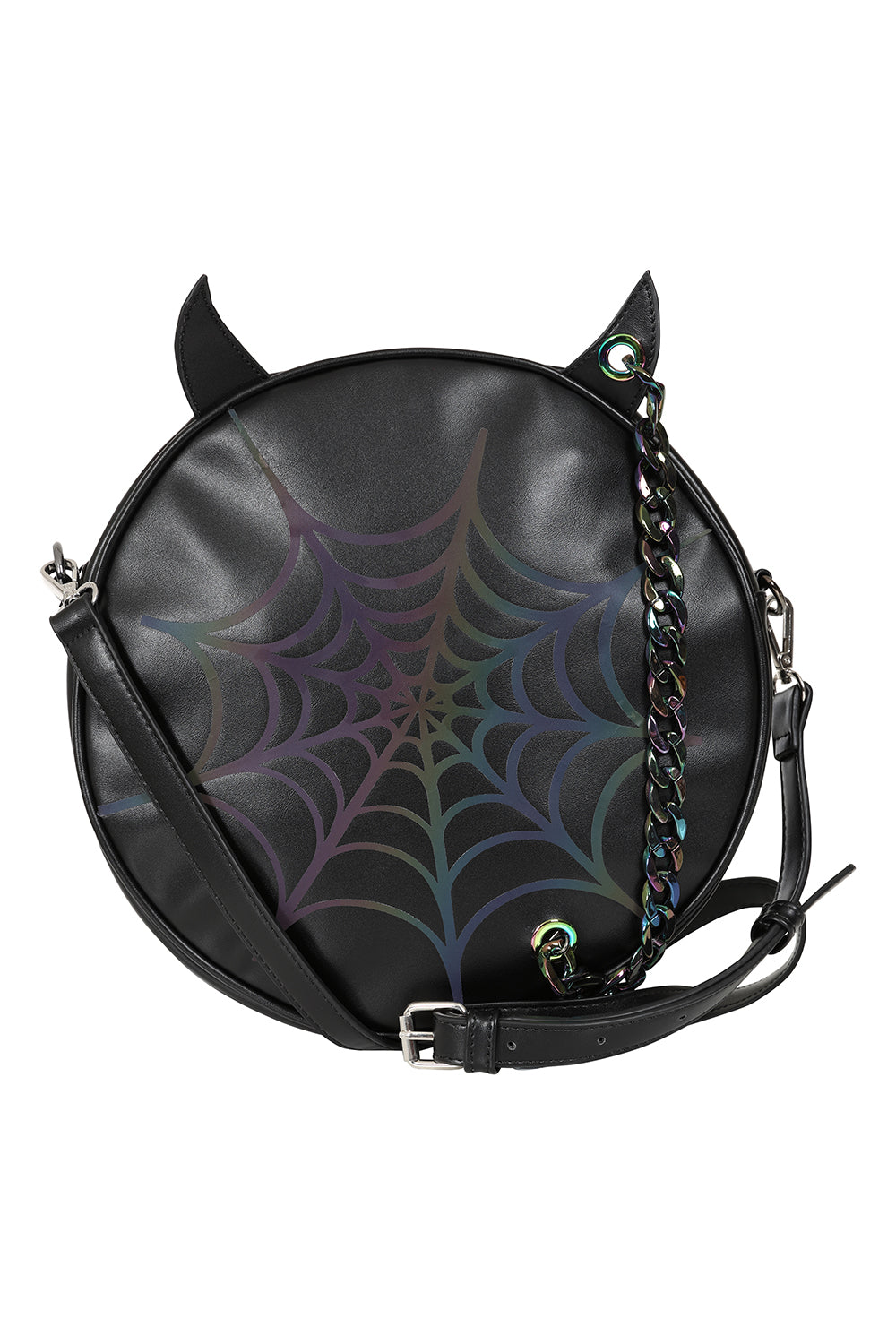 BANNED Spider Claw Holographic Round Bag | Gothic Web Chain Crossbody