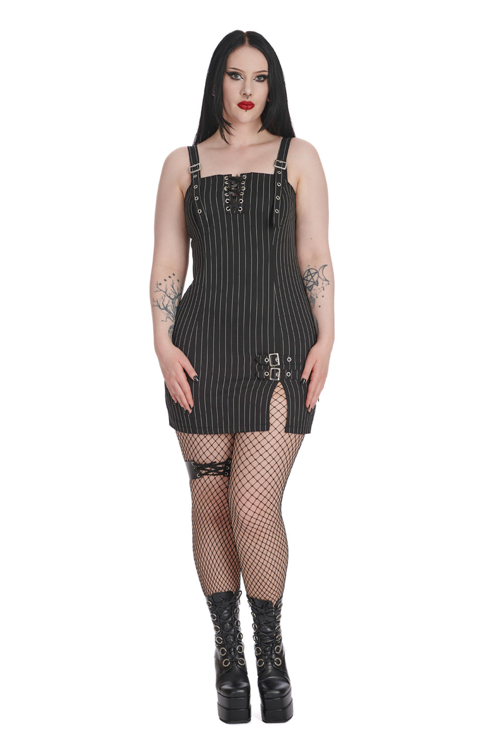 Banned Alternative BLACK CORE PINSTRIPE SLIT DRESS