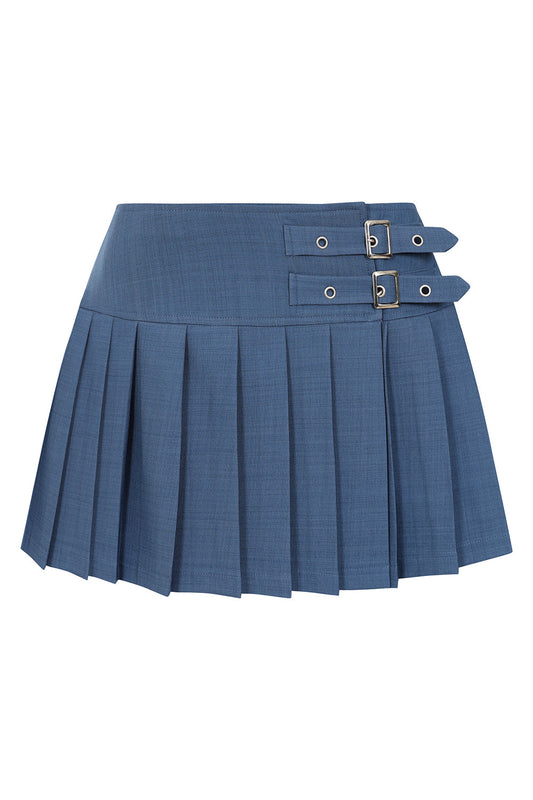 Banned Alternative Dark Doll Mini Skirt - Y2K Style Buckle Wrap Pleated Skirt