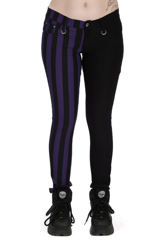 Banned Alternative Half Black Half Striped Trousers