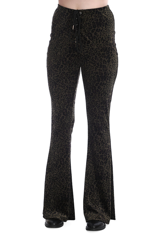 Banned Alternative VIXEN LEOPARD FLARE TROUSERS