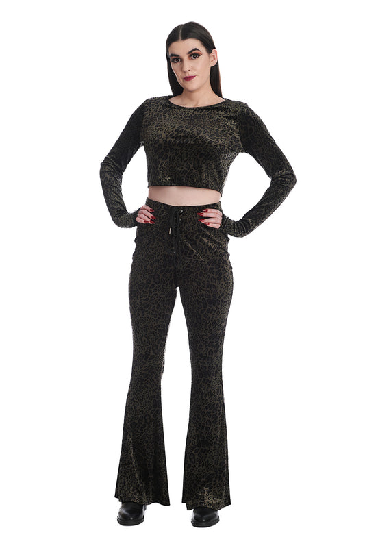 Banned Alternative VIXEN LEOPARD FLARE TROUSERS