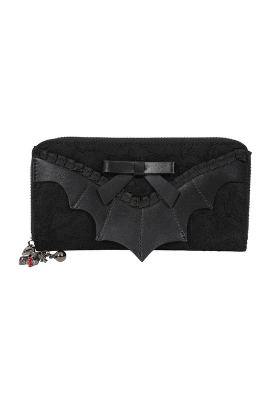 BANNED Hallow Keepers Lace Wallet | Gothic Batwing Skull Card Holder