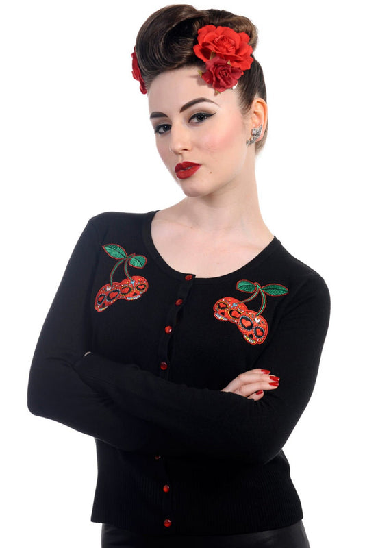 Banned Alternative Black Cherry Skulls Rockabilly Cardigan