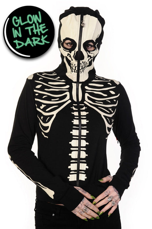 Banned Alternative Black Skeleton Hand Hoodie - Glow in the Dark