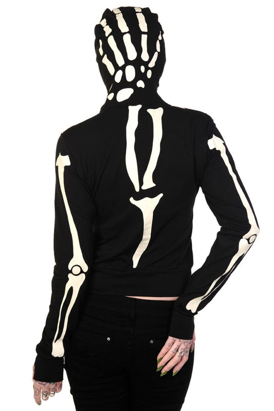 Banned Alternative Black Skeleton Hand Hoodie - Glow in the Dark