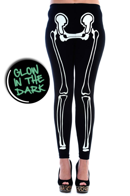 Black leggings with skeleton leg print