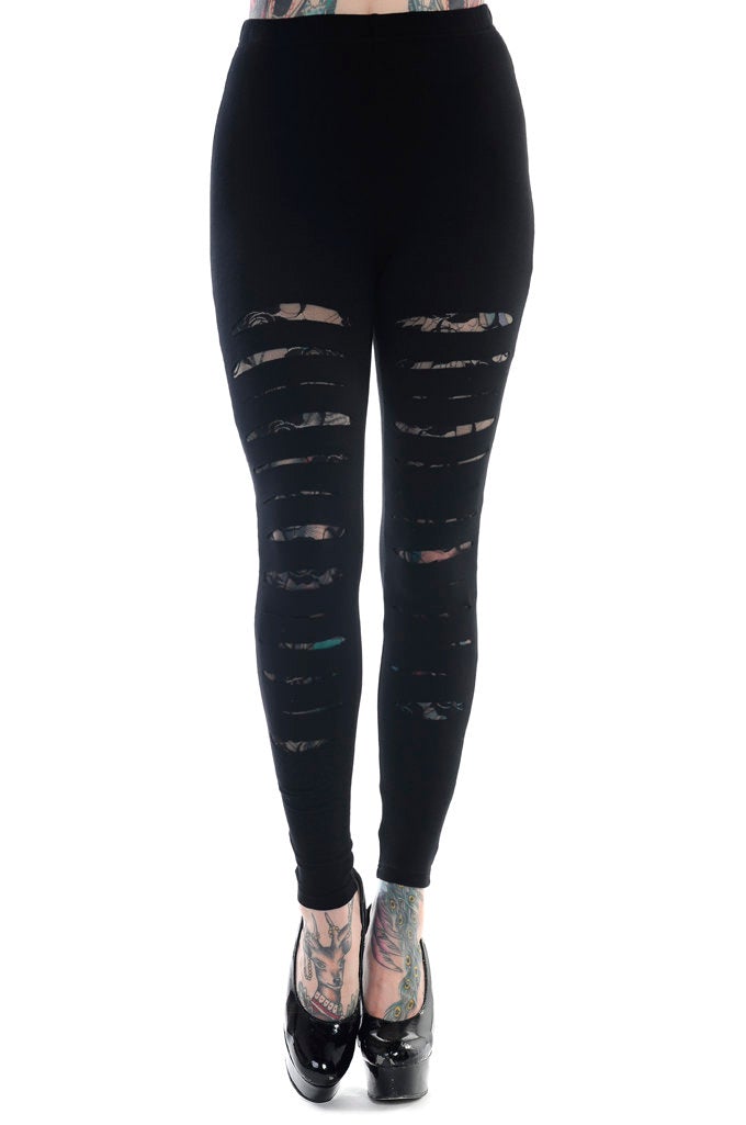 Banned Alternative Slashed Black Leggings