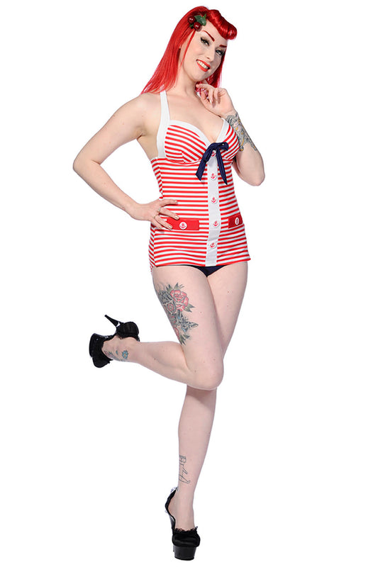 Banned Alternative Red White Anchor Swimsuit