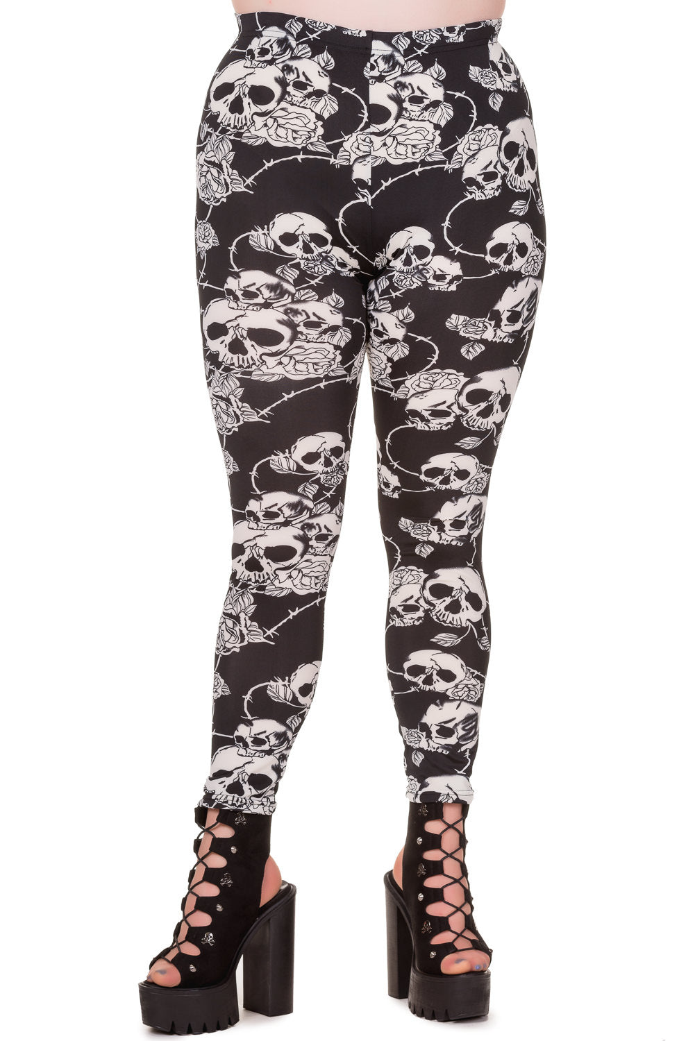 Banned Alternative Skull Roses Plus Size Leggings