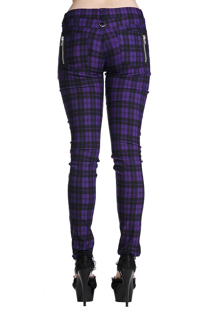 Purple tartan check trousers low rise. 