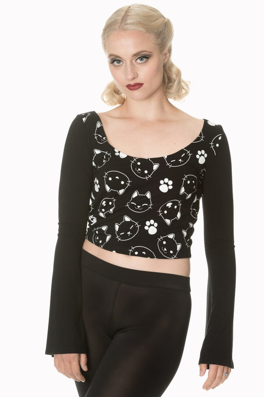 Banned Alternative Purrrrfect Kitty Flare Sleeve Top