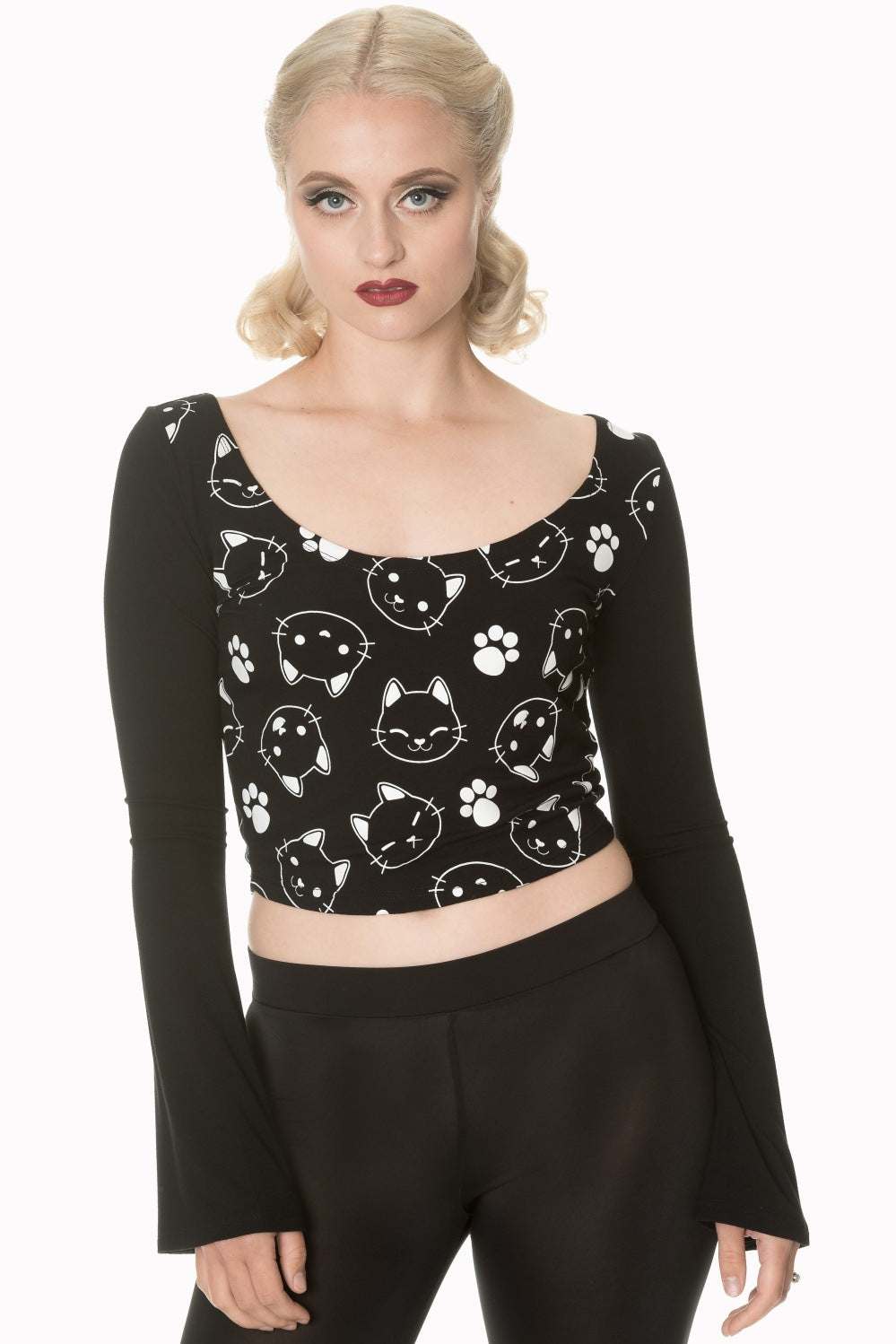 Banned Alternative Purrrrfect Kitty Flare Sleeve Top