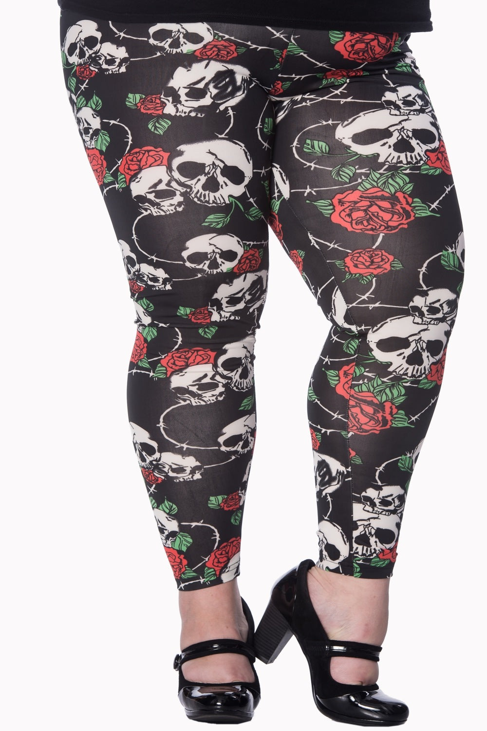 Banned Alternative Skull Roses Plus Size Leggings