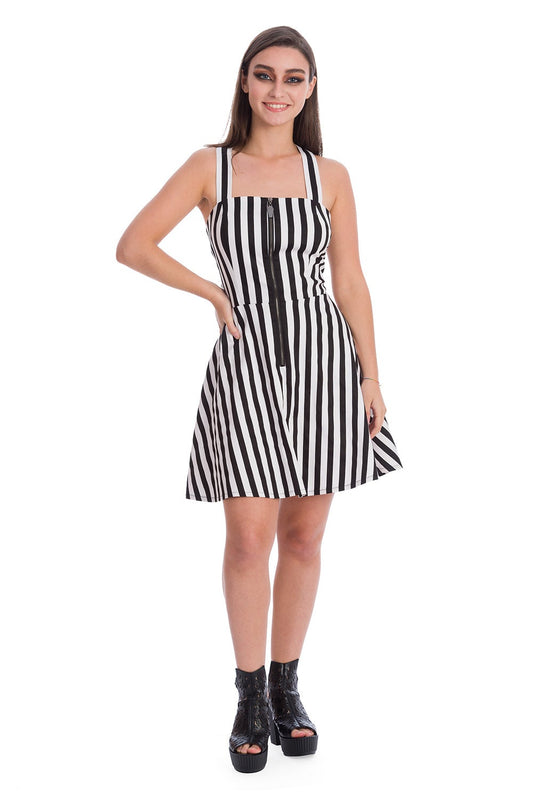 Banned Alternative Anti-Summer Black and White Stripe Dress