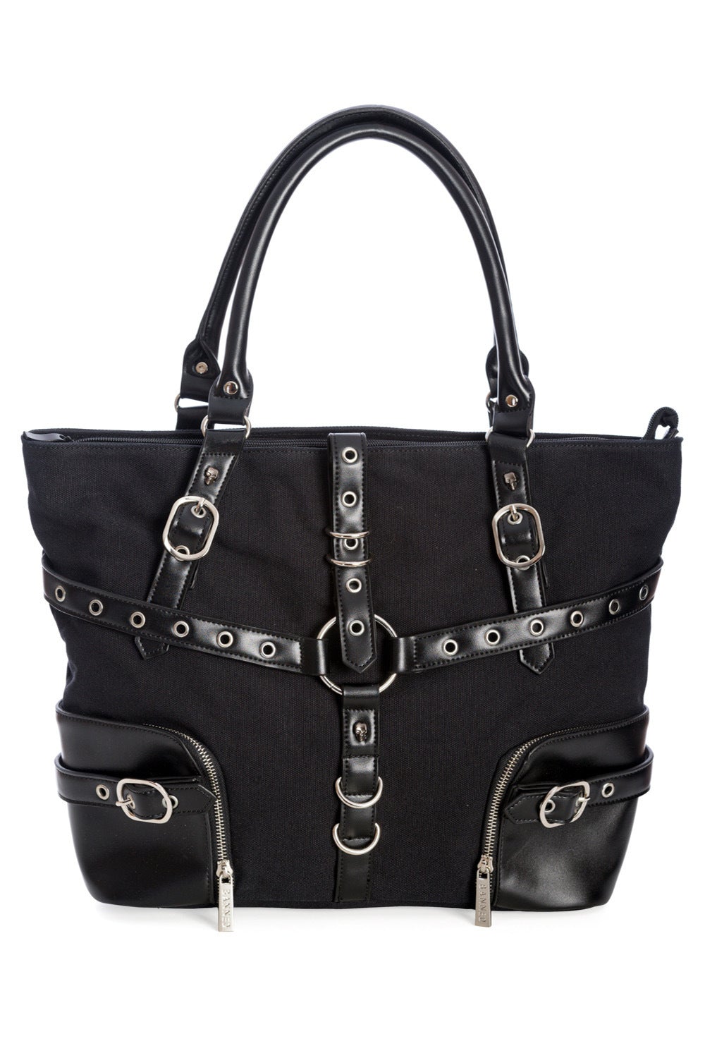 Black tote back with faux leather strap details