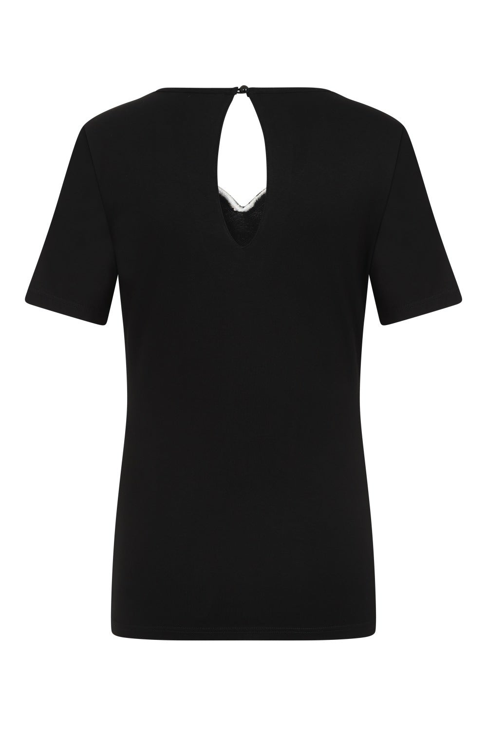 Plain black back of top with keyhole.