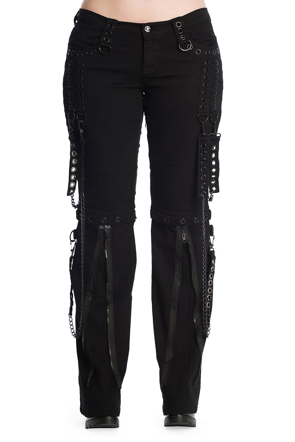 Black Chain Studded Trousers with Zip Front by Banned Black Chain Studded Trousers with Zip Front by Banned