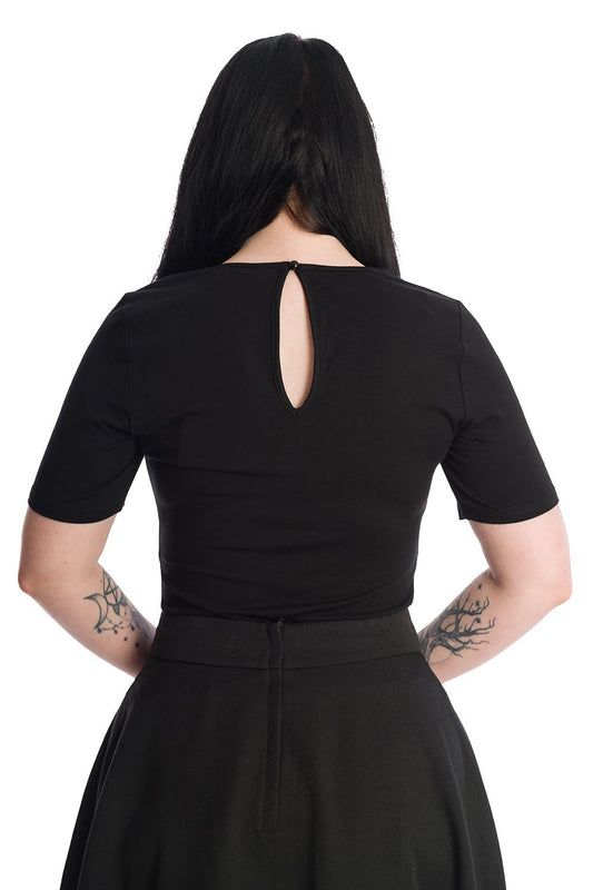 Back of black top showing keyhole