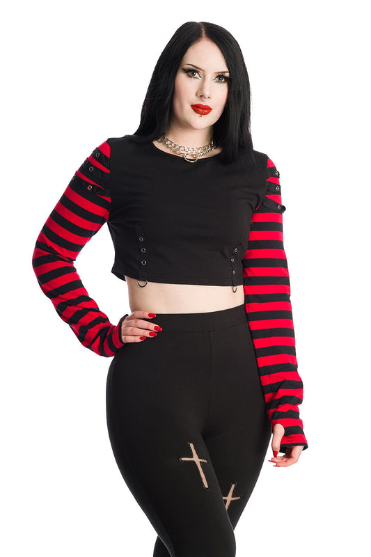 Banned Alternative Lycoris Stripe Sleeve Crop Top