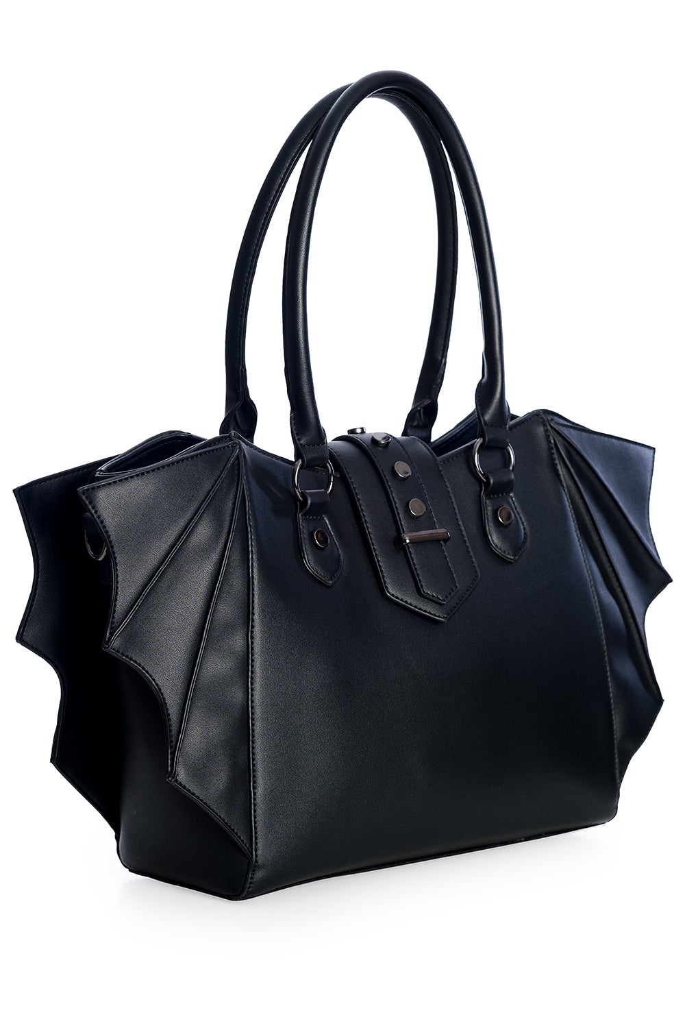 Black handbag with bat wing side details 