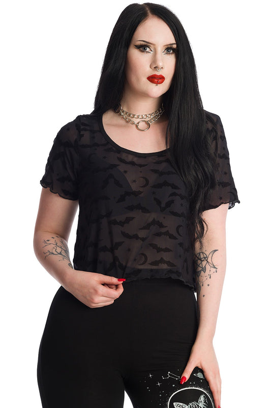 Banned Alternative Prayers Sheer Black Crop Top