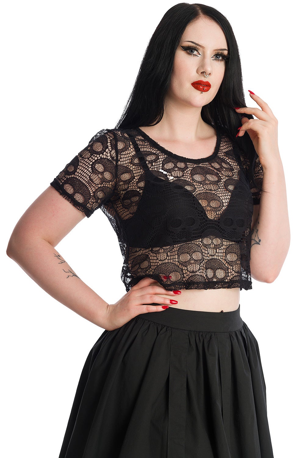 Black Lace Skull See Through Crop Top by Banned Alternative – Banned  Alternative Europe