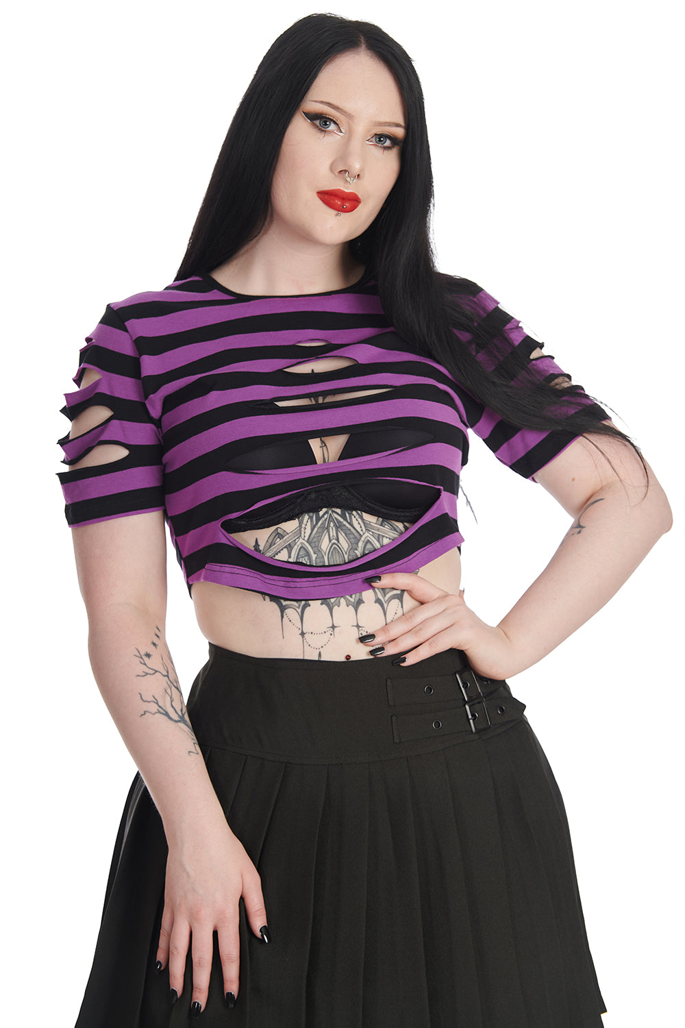 Black Lace Skull See Through Crop Top by Banned Alternative